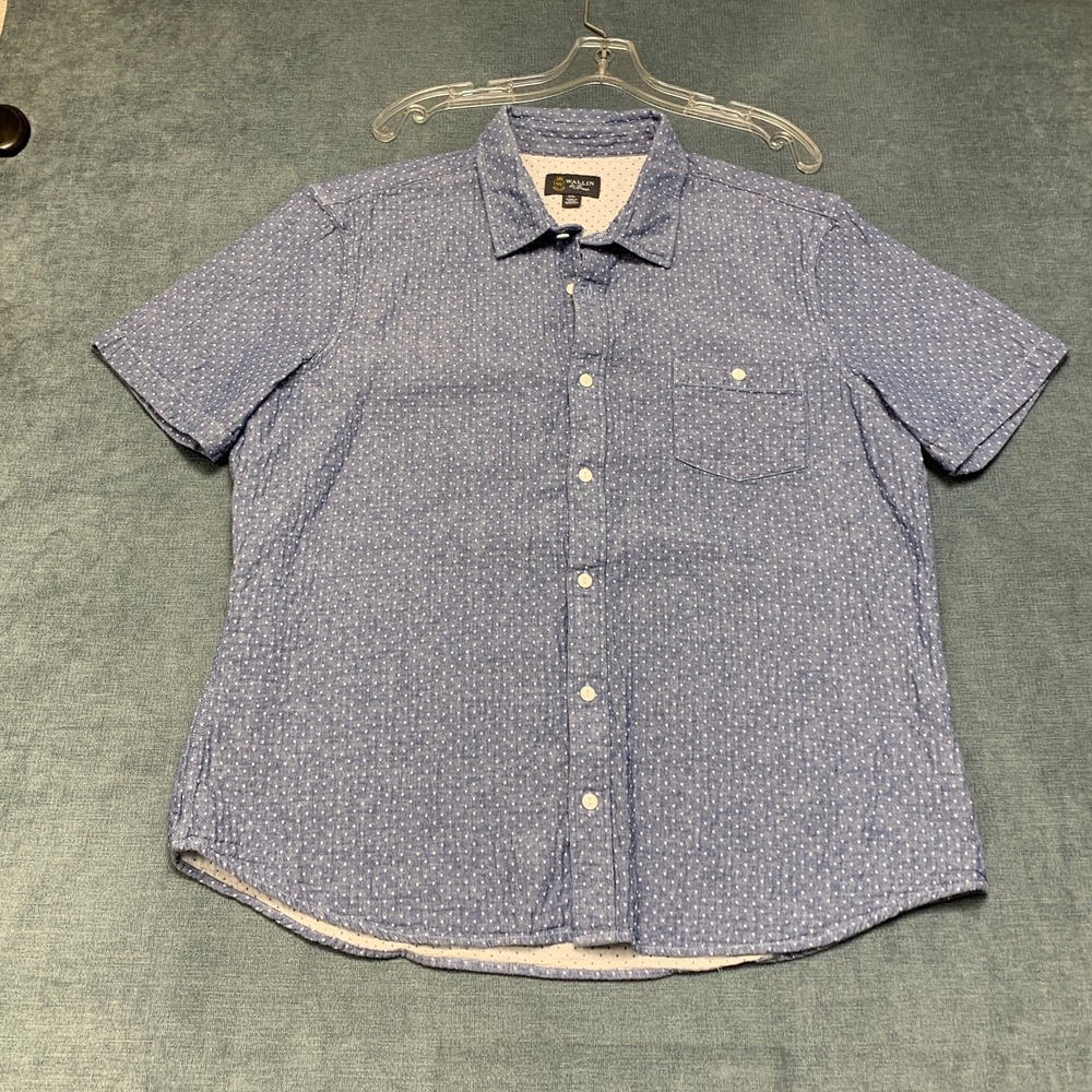 Wallin & Bros Shirt Mens 2XL Blue White Polka Dot Pocket Beach Casual Button Up